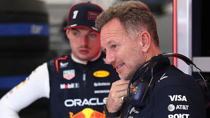 Max Verstapped with Christian Horner at the Saudi Arabia grand prix in 2025