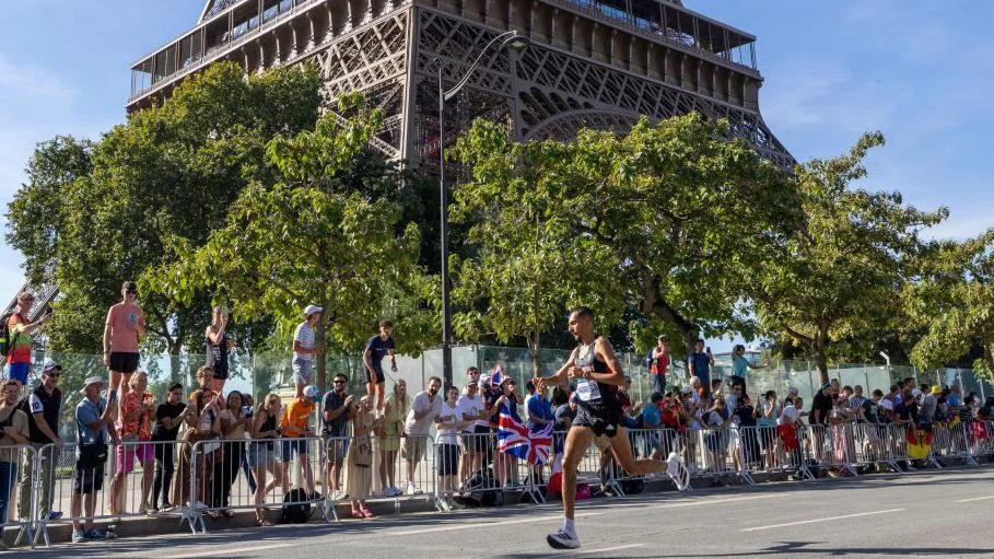 Emile Cairess competes at the Paris 2024 Olympics